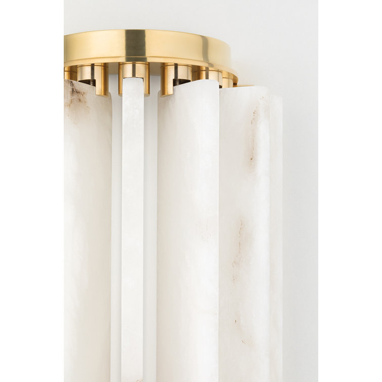 Aged Brass Cylinder Direct Wired LED Sconce with Spanish Alabaster Shade