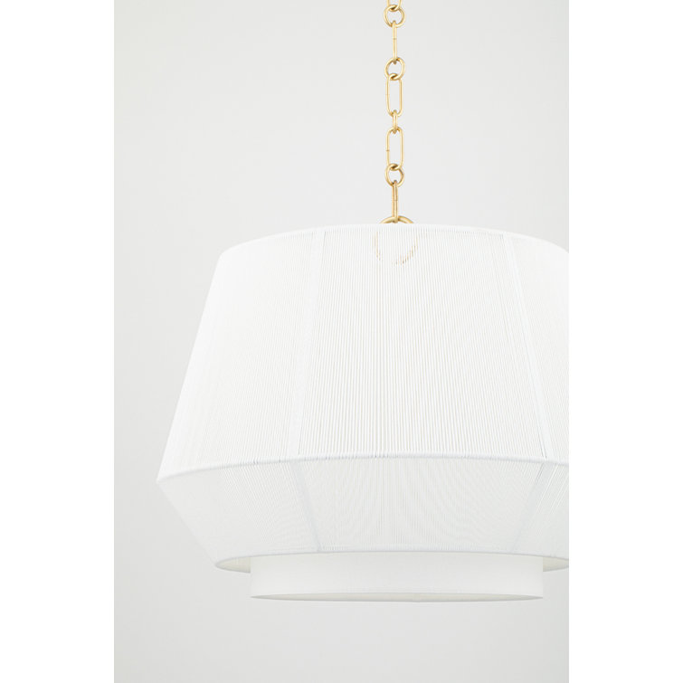 Debi Aged Brass 4-Light Indoor/Outdoor Drum Pendant with Linen Shade