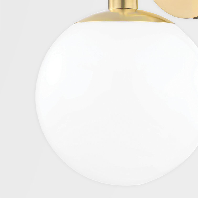 Elegant Aged Brass Dimmable Wall Sconce with White Glass Shade