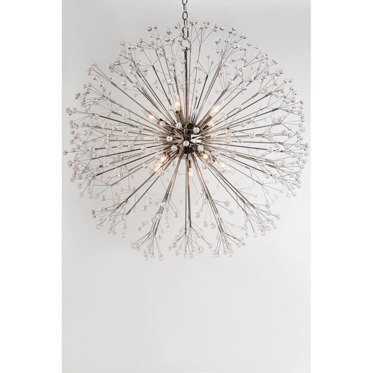 Elegant Polished Nickel 16-Light Chandelier with Faceted Crystal Shades