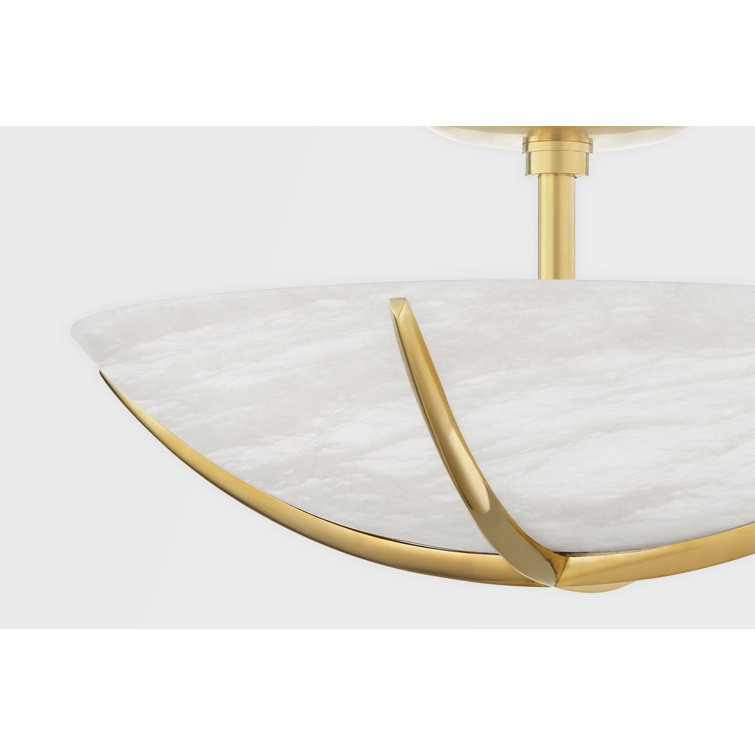 Aged Brass Modern Alabaster Bowl LED Indoor/Outdoor Pendant