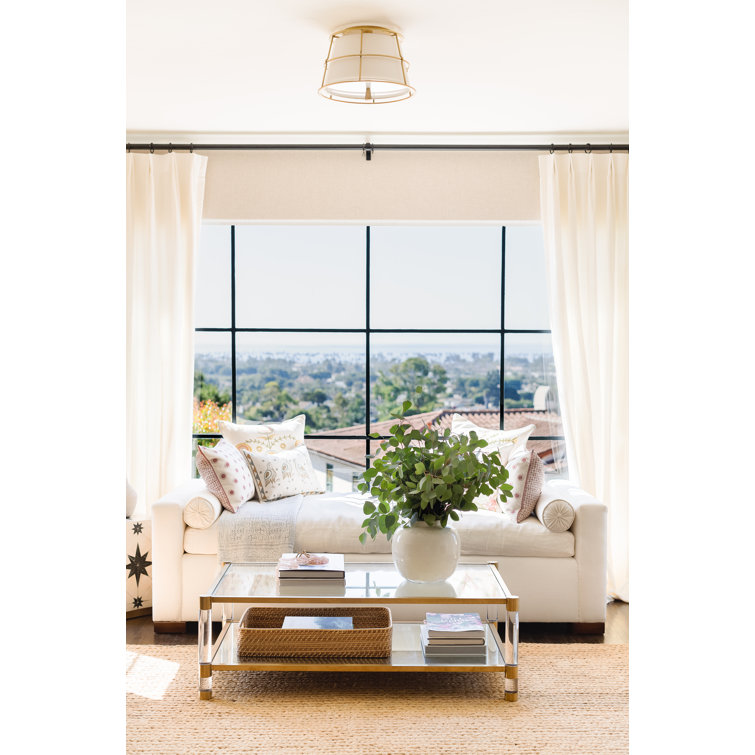 Aged Brass and Linen 2-Light Semi Flush Mount