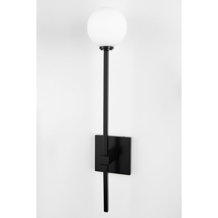 Black and Gold Dimmable Wall Sconce with Opal Glass Globe