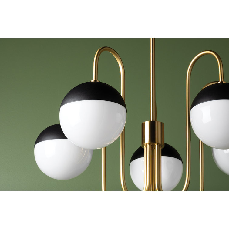 Renee Aged Brass and Black 5-Light Chandelier with Opal Glossy Glass
