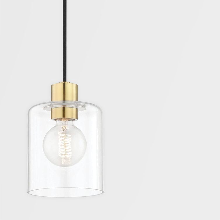 Aged Brass and Clear Glass Single Pendant Light