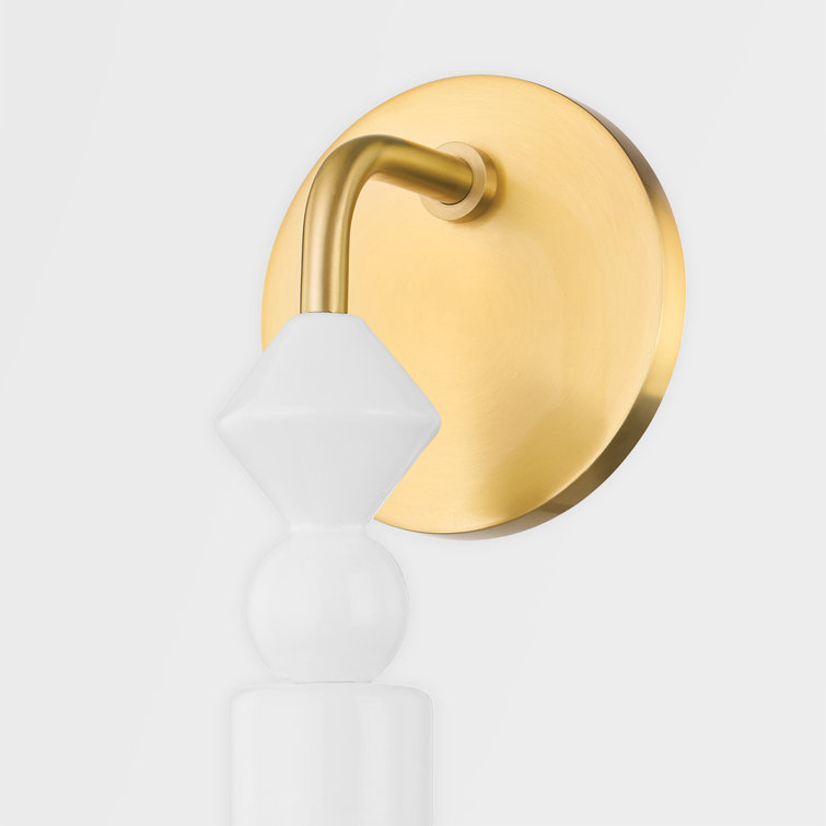 Aged Brass and White Ceramic 1-Light Wall Sconce