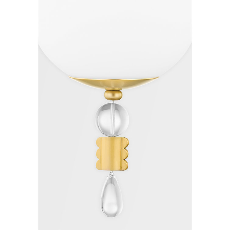 Perla Aged Brass Globe Pendant with Opal Matte Glass & Crystal Accents