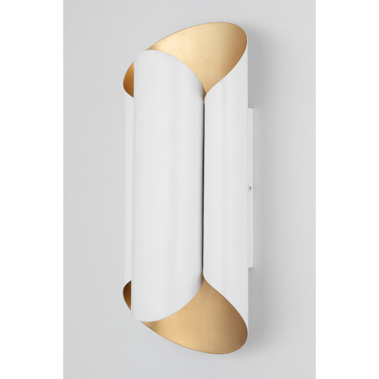 Elegant Gold Leaf and White Cylinder 2-Light Wall Sconce