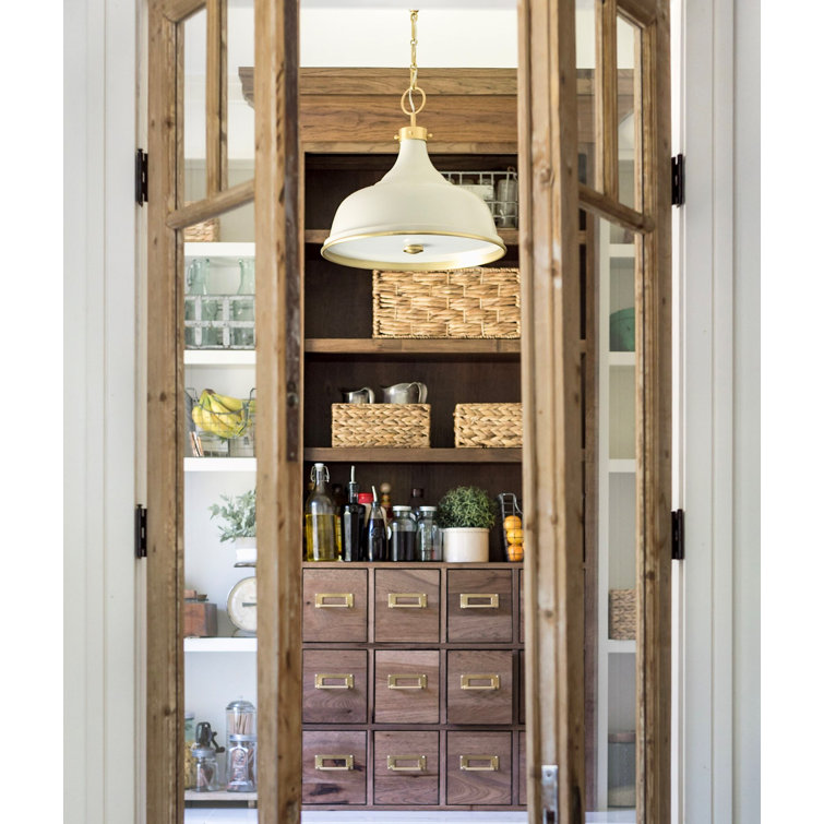 Aged Brass Elegance 3-Light Indoor/Outdoor Pendant with Off-White Shade
