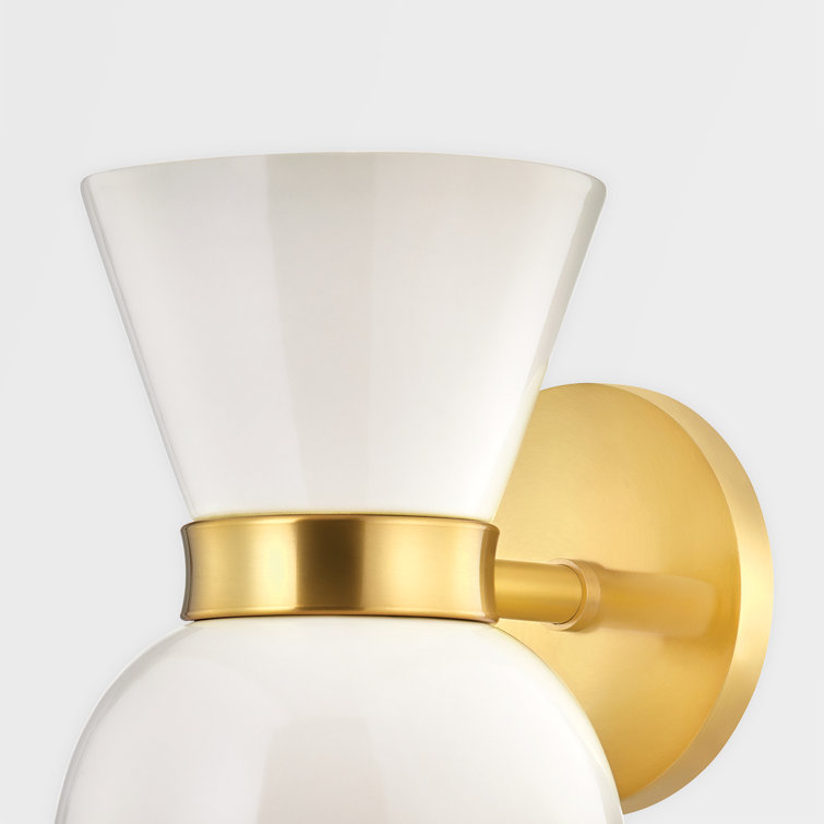 Aged Brass and Gloss Cream Dimmable Steel Sconce