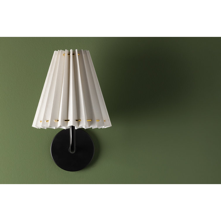 Demi Soft Black Pleated LED Wall Sconce with Metal Ring Accent