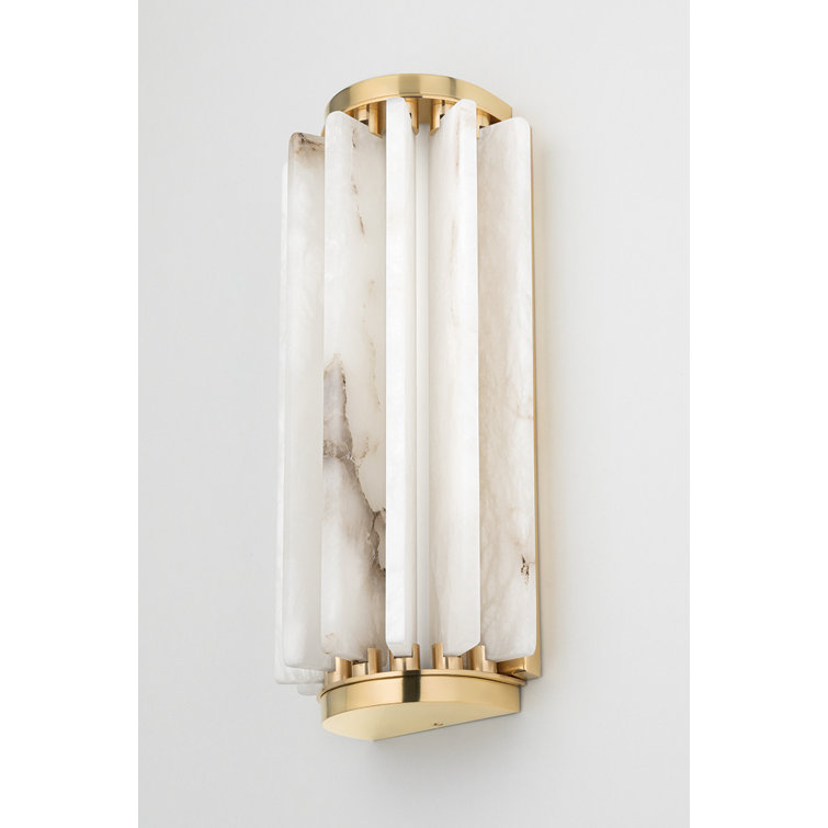 Aged Brass Cylinder Direct Wired LED Sconce with Spanish Alabaster Shade