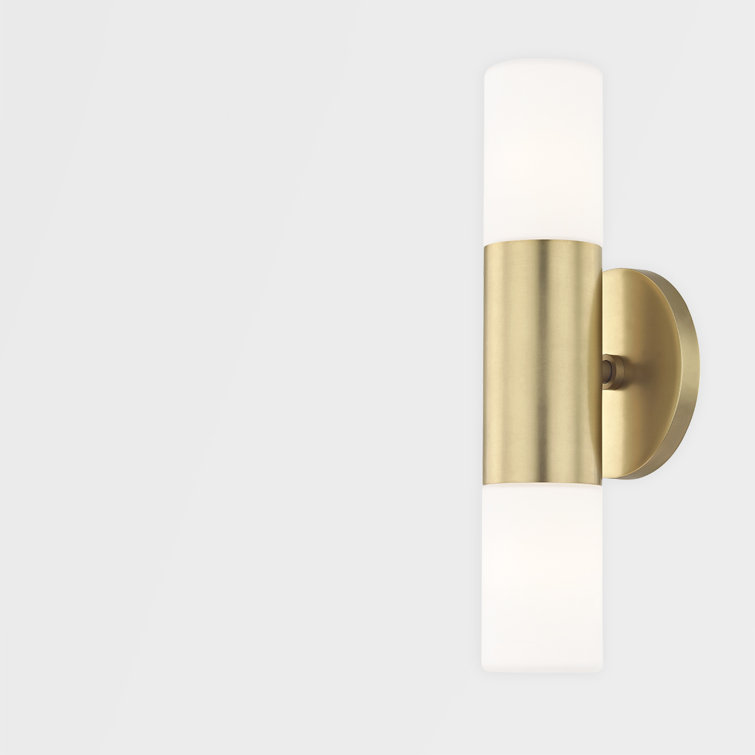Lola Aged Brass Opal Matte Glass 2-Light Outdoor Wall Sconce