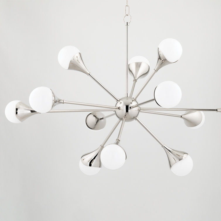 Ariana Polished Nickel 12-Light Sputnik Chandelier with Opal Glass Shades