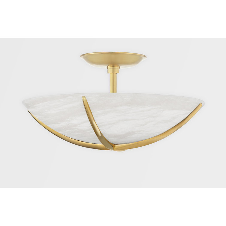 Aged Brass Modern Alabaster Bowl LED Indoor/Outdoor Pendant