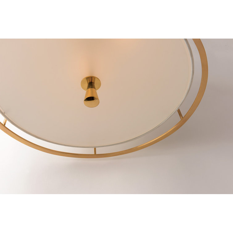 Aged Brass and Linen 2-Light Semi Flush Mount