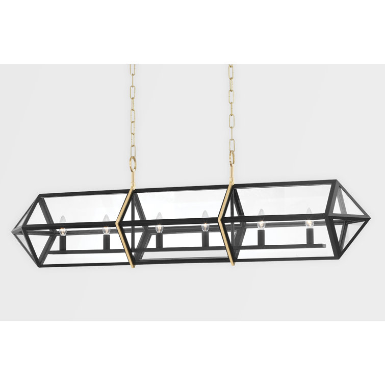 Aged Brass and Black 6-Light Glass Island Pendant