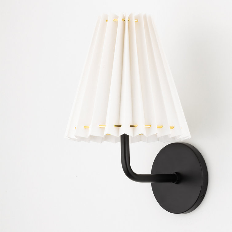 Demi Soft Black Pleated LED Wall Sconce with Metal Ring Accent