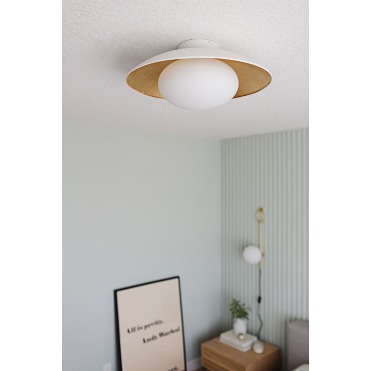 Cadence Contemporary 1-Light Semi-Flush Bowl in White Lustro & Gold Leaf