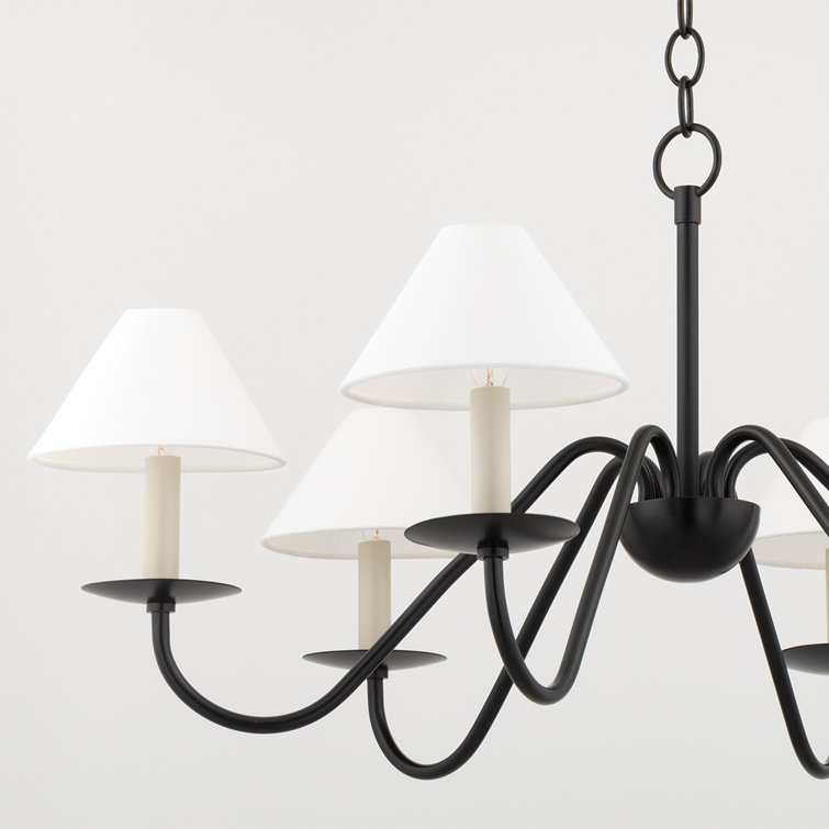 Lenore Soft Black and White Linen 6-Light Chandelier