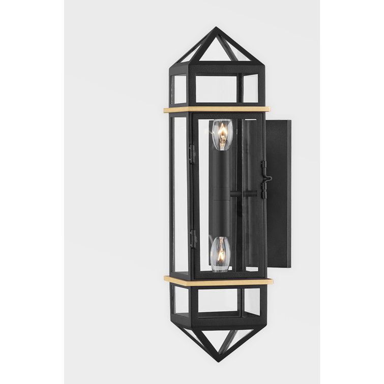 Aged Brass and Black 2-Light Geometric Sconce