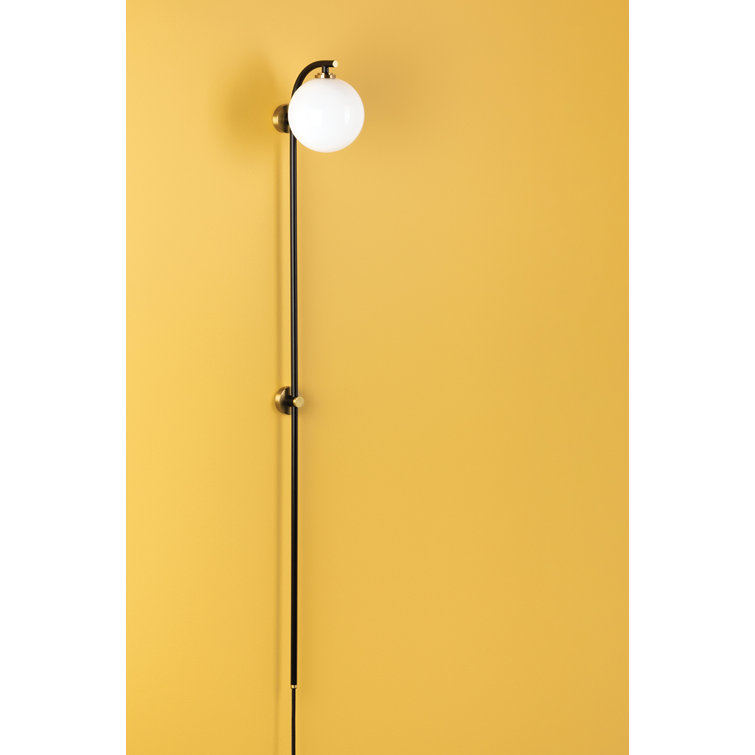 Aged Brass & Soft Black Dimmable Wall Sconce with White Glass Shade