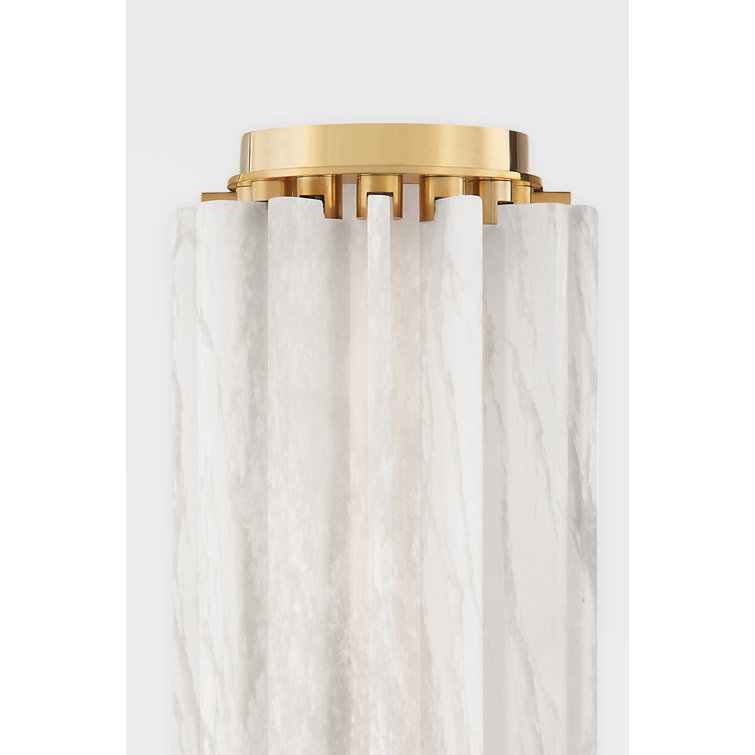 Aged Brass Cylinder Direct Wired LED Sconce with Spanish Alabaster Shade