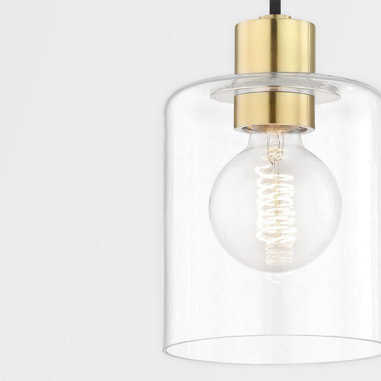 Aged Brass and Clear Glass Single Pendant Light
