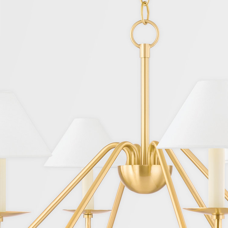 Lenore Aged Brass 6-Light Chandelier with Belgian Linen Shade