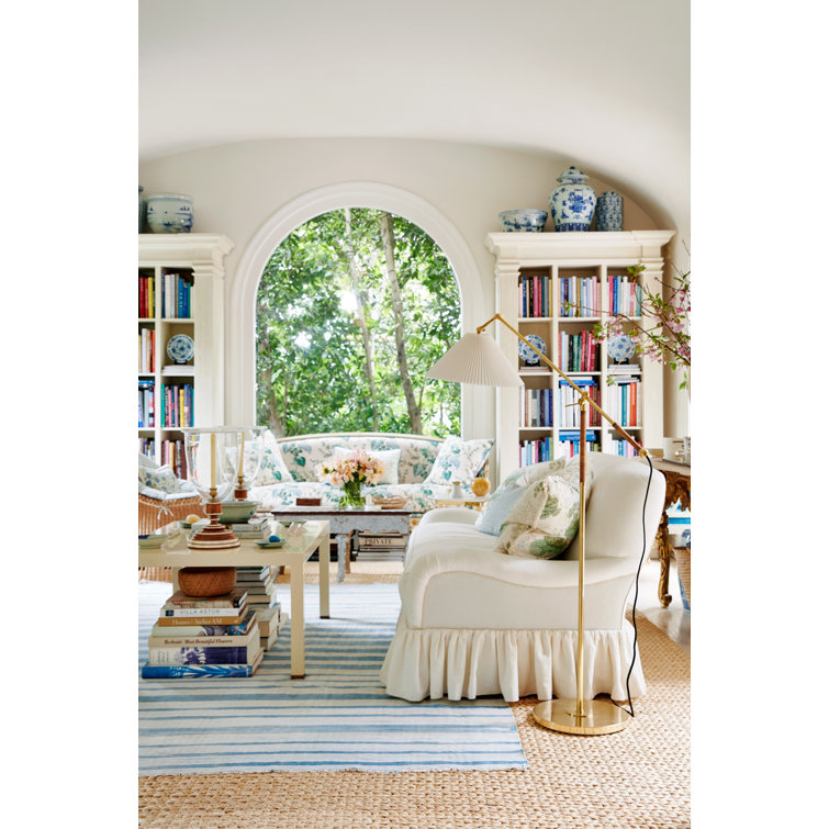 Dorset Aged Brass and Cream Linen 1-Light Adjustable Floor Lamp