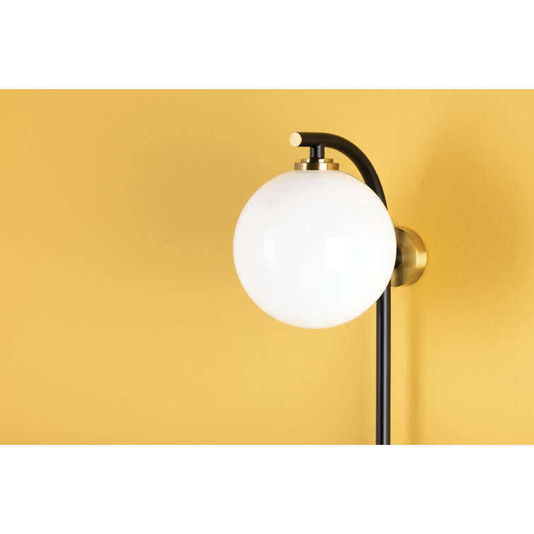Aged Brass & Soft Black Dimmable Wall Sconce with White Glass Shade