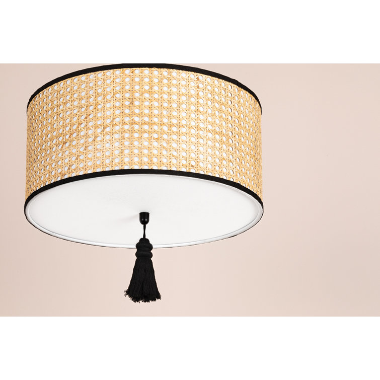Dolores Soft Black and Natural Cane 3-Light Drum Pendant
