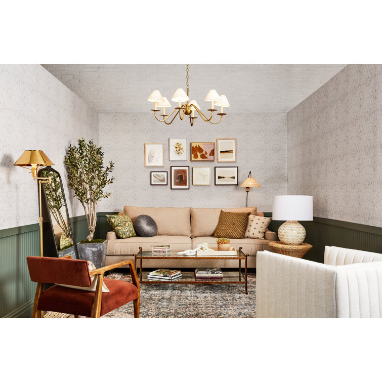 Lenore Aged Brass 6-Light Chandelier with Belgian Linen Shade