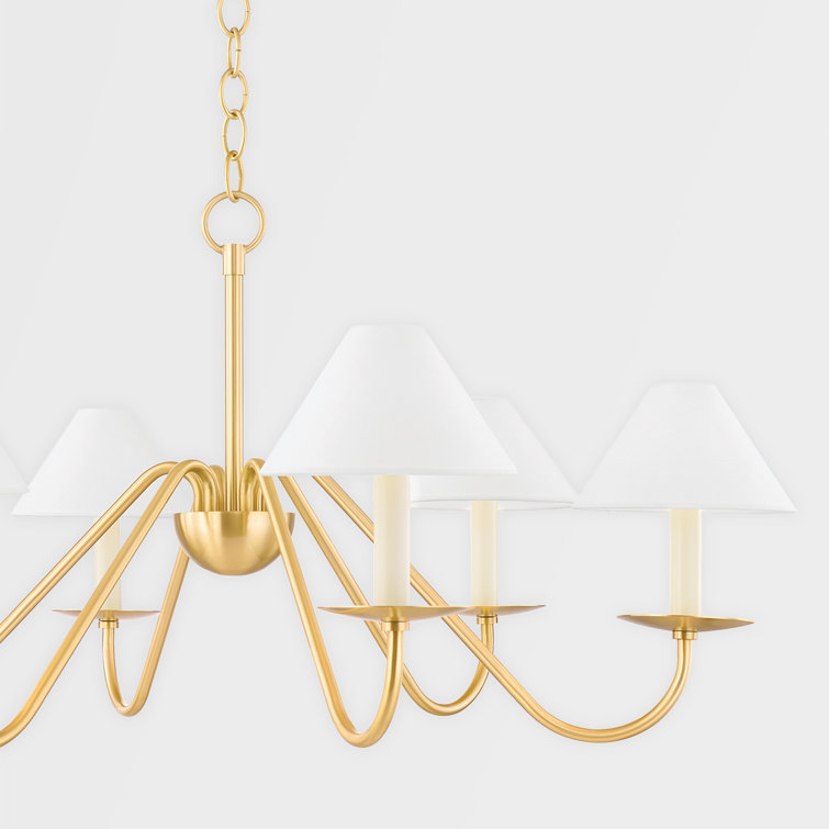 Lenore Aged Brass 6-Light Chandelier with Belgian Linen Shade
