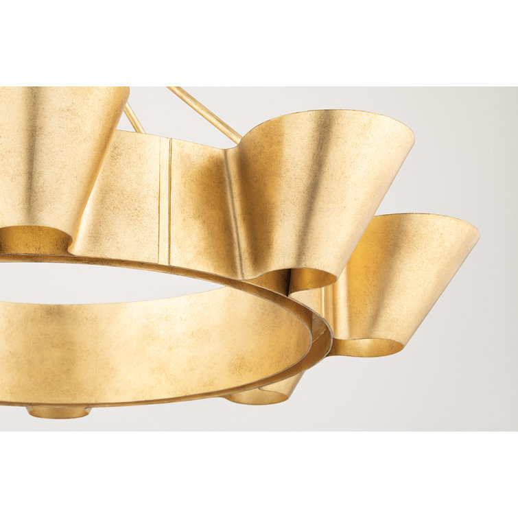 Vintage Gold Leaf Crystal 8-Light Chandelier with Dimmable Incandescent Bulbs