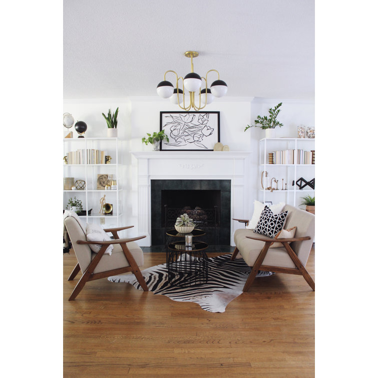 Renee Aged Brass and Black 5-Light Chandelier with Opal Glossy Glass