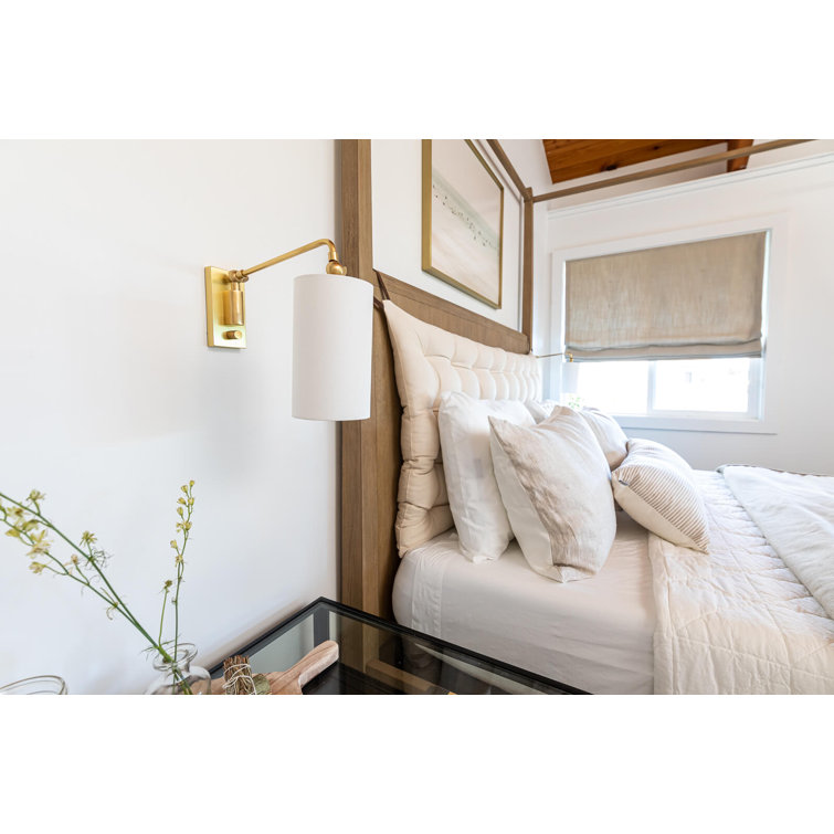 Elegant Polished Nickel & Belgian Linen Cylinder Sconce