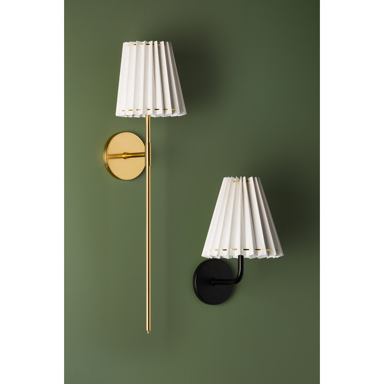 Demi Soft Black Pleated LED Wall Sconce with Metal Ring Accent