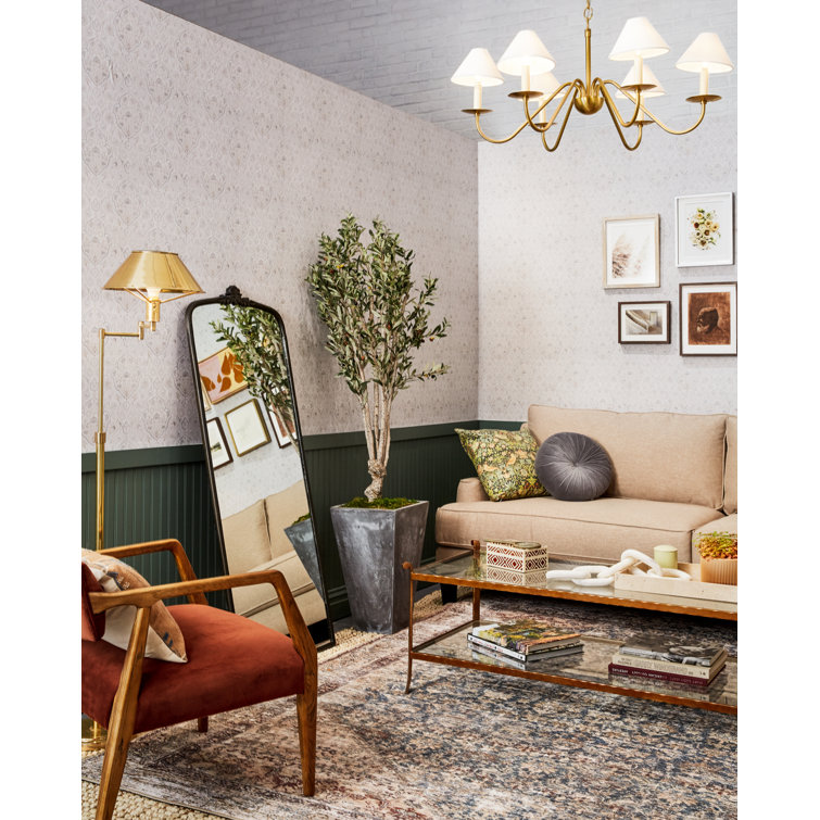 Lenore Aged Brass 6-Light Chandelier with Belgian Linen Shade