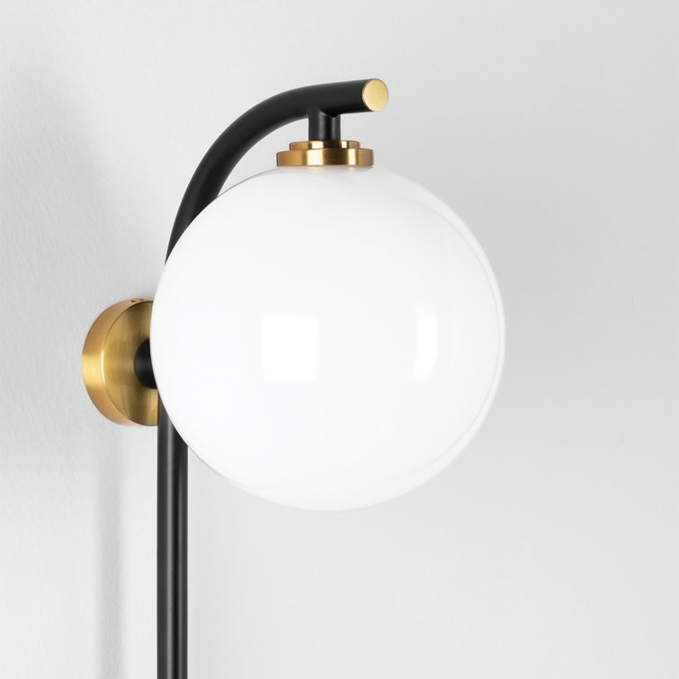 Aged Brass & Soft Black Dimmable Wall Sconce with White Glass Shade