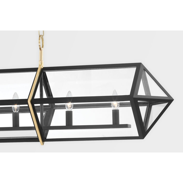 Aged Brass and Black 6-Light Glass Island Pendant