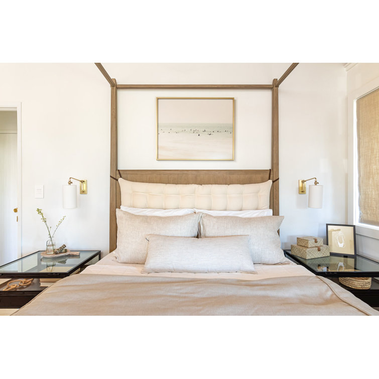 Elegant Polished Nickel & Belgian Linen Cylinder Sconce