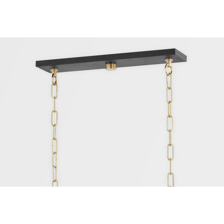 Aged Brass and Black 6-Light Glass Island Pendant