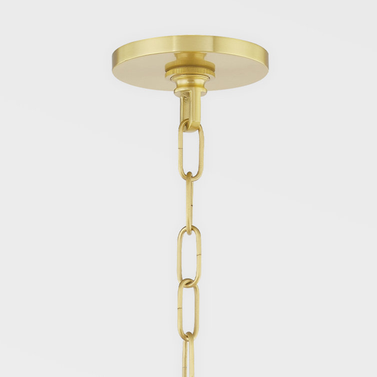 Aged Brass 8-Light Chandelier with White Linen Shades