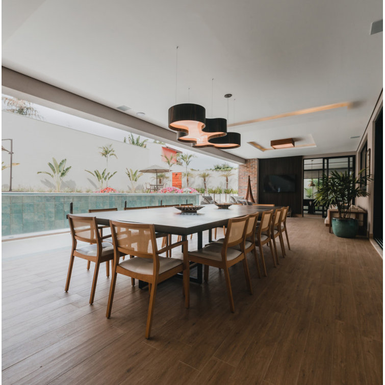 Teak Organic LED Pendant Light with White Acrylic Diffuser