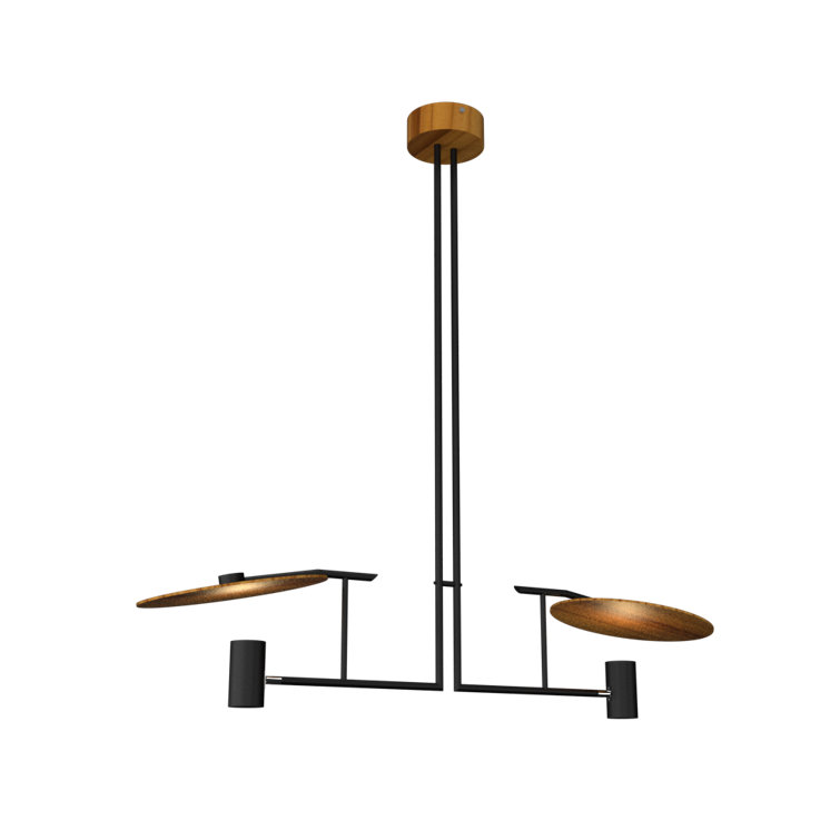 Matte Black and Teak 2-Light Geometric Pendant