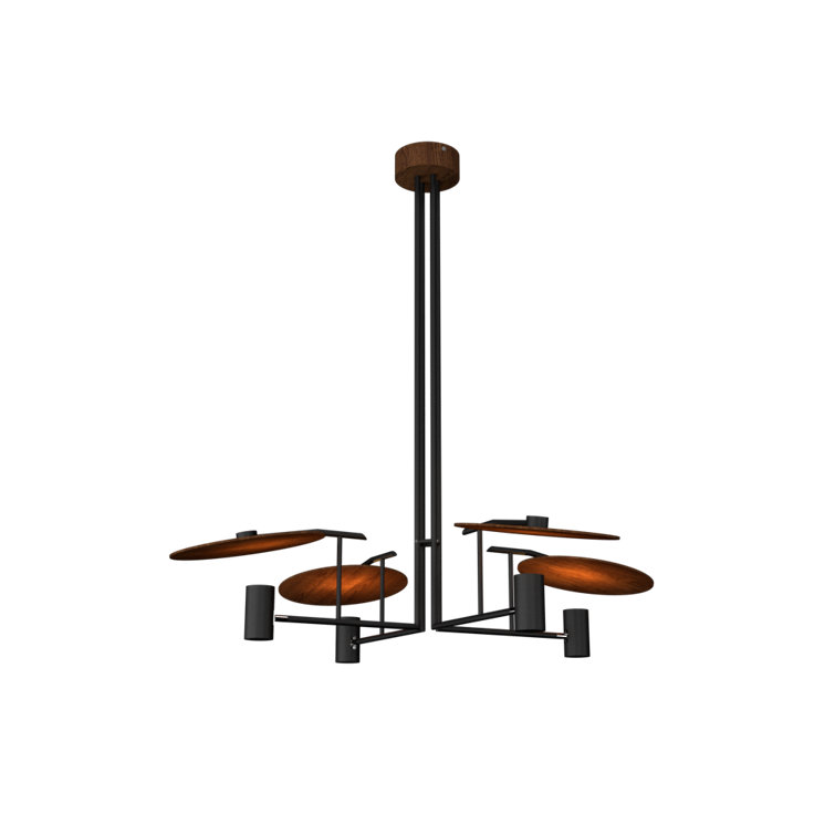 Black and Imbuia Geometric 4-Light Chandelier