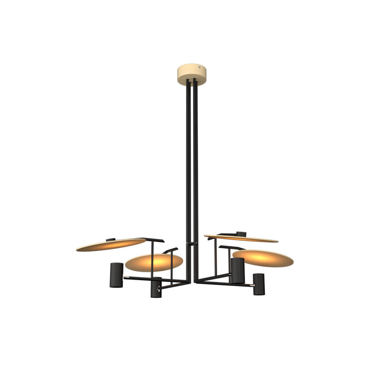 Matte Black and Maple 4-Light Geometric Chandelier