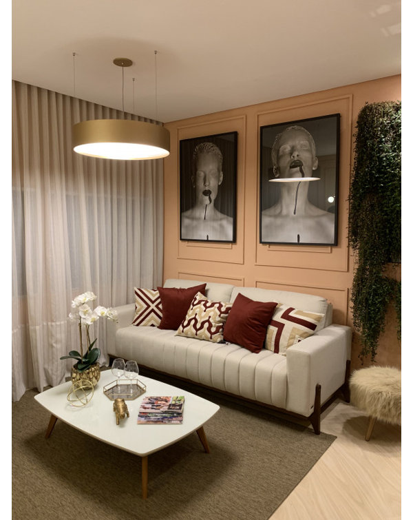 American Walnut LED Drum Pendant Light with White Diffuser