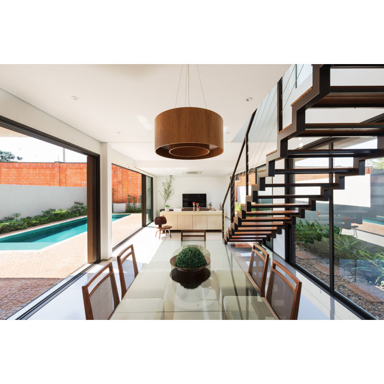 Imbuia Wood LED Drum Pendant Light